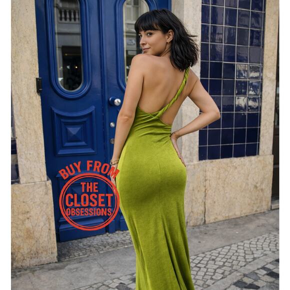 MANGO Twisted Strap Asymmetrical Green Midi Dress NWT - Picture 3 of 16